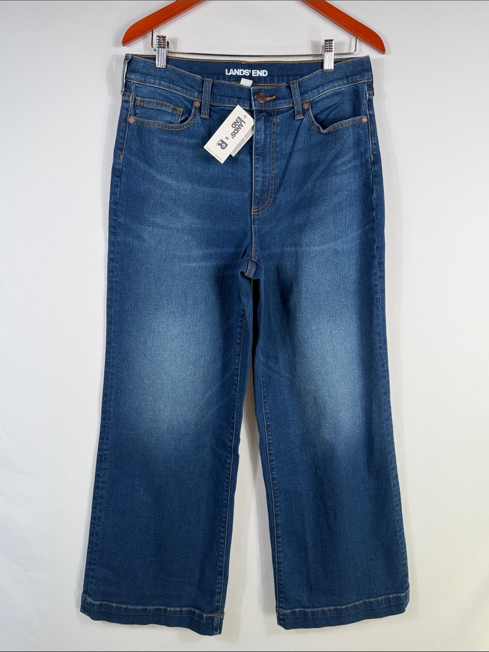 Lands' End Wide-Leg Jeans in Dark Blue Denim NWT. Womens Size 12. Stretch
